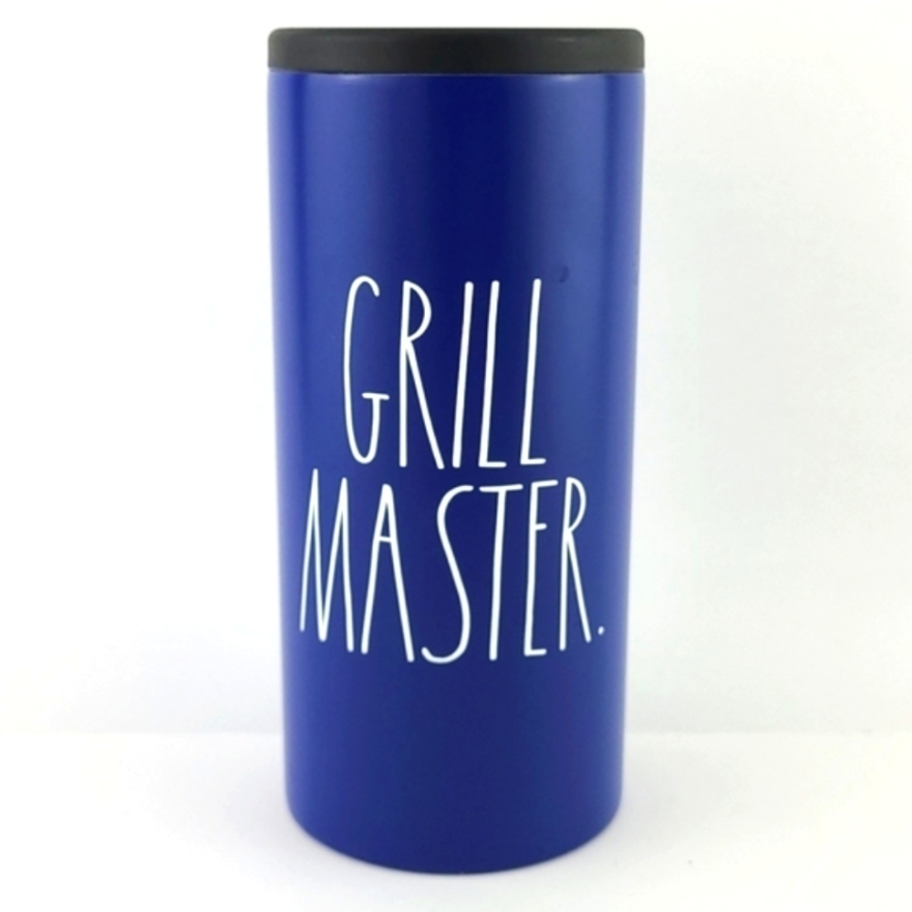 Rae Dunn Insulated Stainless Steel Blue Slim-Can Holder Lrg Letters GRILL MASTER